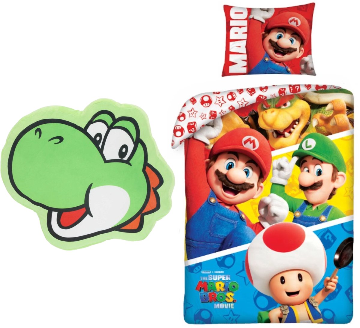Super Mario Dekbedovertrek met kussen - 140 x 200 cm - Gevormd kussen