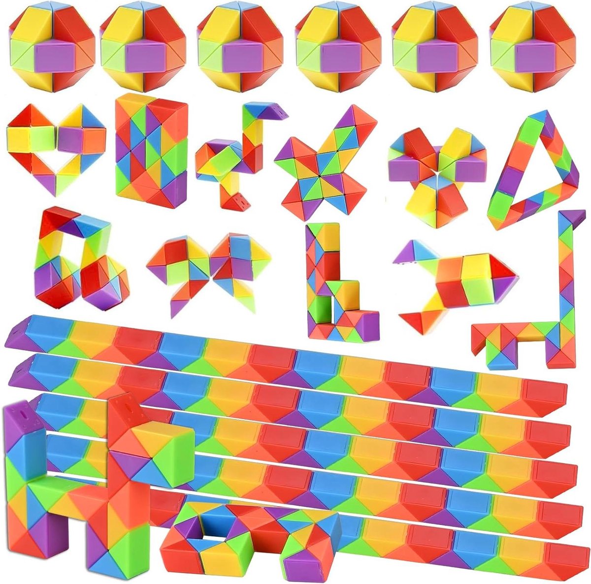 Magische Slang Puzzels - Twist Dobbelstenen Puzzel Gadget - Creativiteit Stimuleren - Vormen Draaien - 23 cm - Regenboog