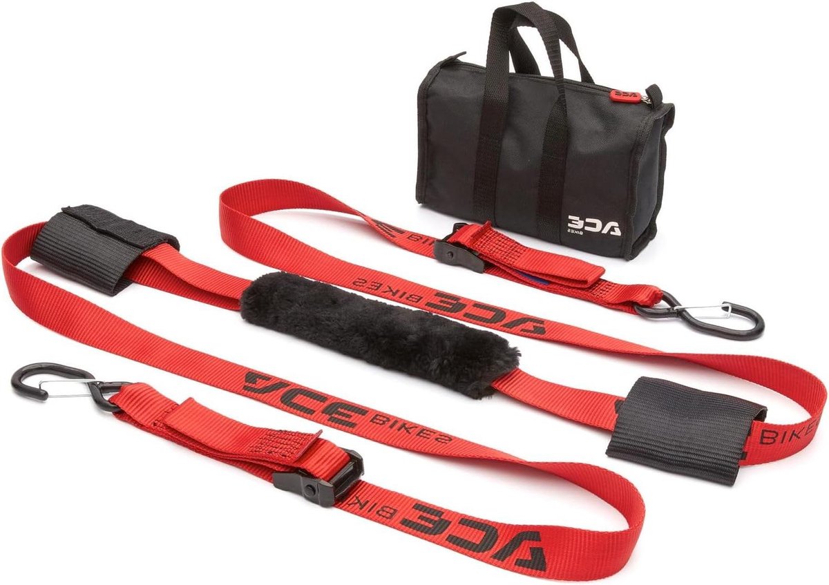 Spanband Stuur - Motor Vastzetband - Motor Transport - Met Schapenvacht Bescherming - 5 cm - Rood/Zwart
