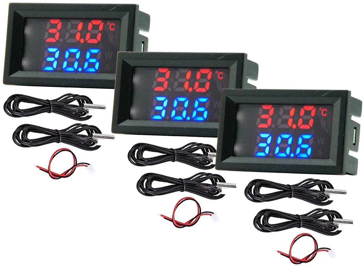 aladdien - Digitale Thermometer - Dual Display - Eenvoudig te installeren - Rood en Blauw - Temperatuursensor - Geschikt voor Industrie - Waterdicht