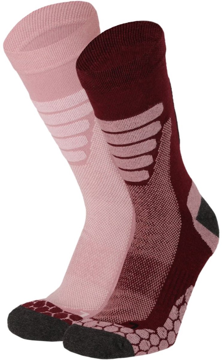 Xtreme Sockswear Wandelsokken 2 Paar – Wandel Sokken Unisex – Katoen met Coolmax – Multi Burgundy Rood