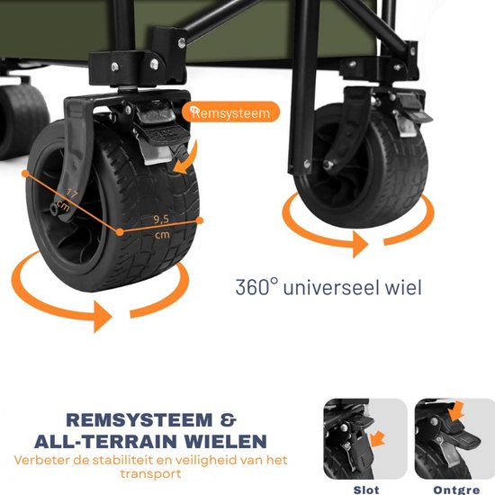 Opvouwbare Bolderkar Met All Terrain Wielen - 220L Tuin En Strand Trolley - Heavy Duty Transportwagen Met Grote Opbergtas - Inklapbare Tafel En 2 Bekerhouders van Opvouwbare Bolderkar — afbeelding 2