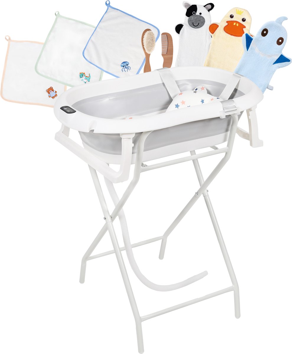 BimbelBoo® Baby Bad met Standaard - Ingebouwde thermometer - Tot 3 jaar - Opvouwbaar - Incl. accessoires