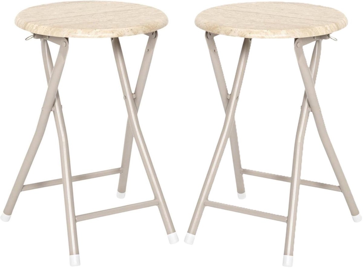 Home Deco Factory Bijzettafel camping - 2x - hout/metaal - D30 x H45 cm - opvouwbaar/inklapbaar
