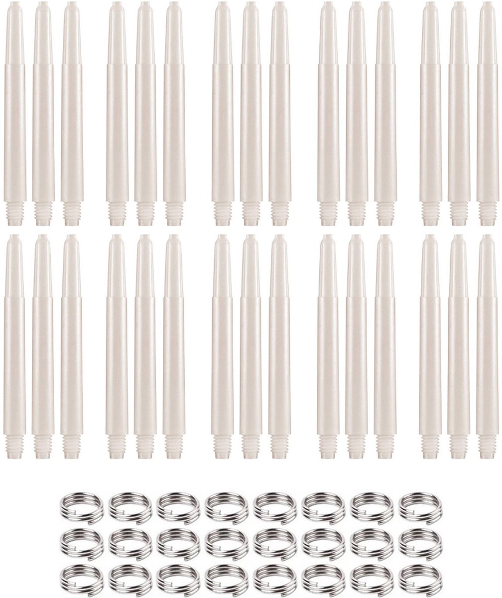 Dragon Darts Dart Shafts - 10 Sets (30 stuks) - Medium - Plus 8 Sets (24 stuks) Veerringetjes - Stevige en Duurzame Dart Shafts - Wit