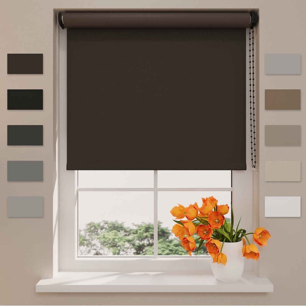 DTCH® Rolgordijn Verduisterend - Easy Match - Donker Bruin - 160 x 190 cm - Rolgordijn zon
