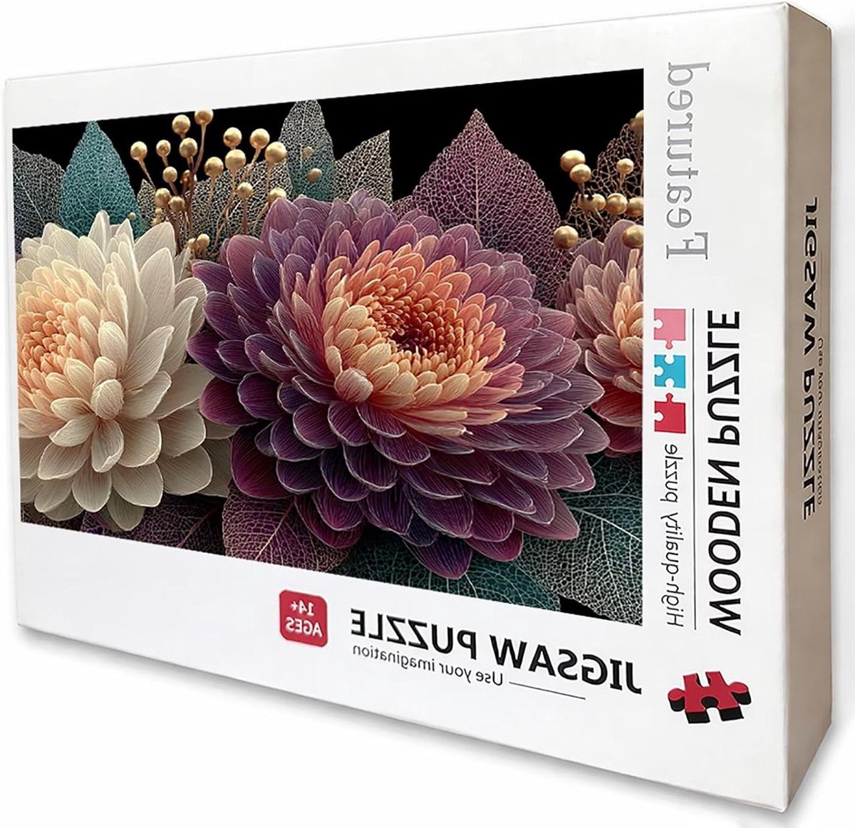 Houten Legpuzzel - Puzzle voor volwassenen - Ontspannende vrijetijd - Achterkant met letters - 99 x 70 cm - Bloemenprint