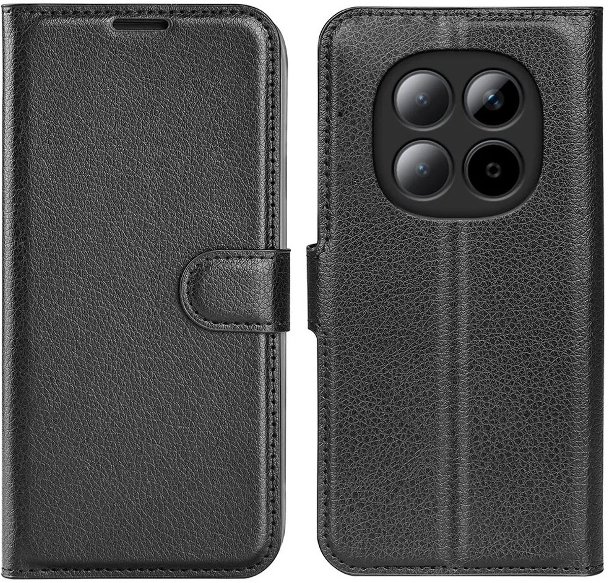 Hoesje geschikt voor Xiaomi Redmi Note 15 Pro 5G - Phonesta Litchi Skin Book Wallet Case - Zwart