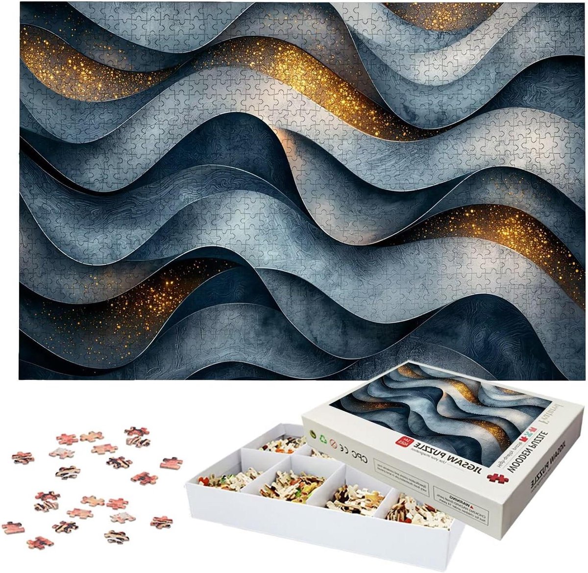 Houten Puzzel - Abstracte Puzzel - Ontspanning en Decoratie - Lettermarkering op Rug - 122 x 81 cm - Meerkleurig