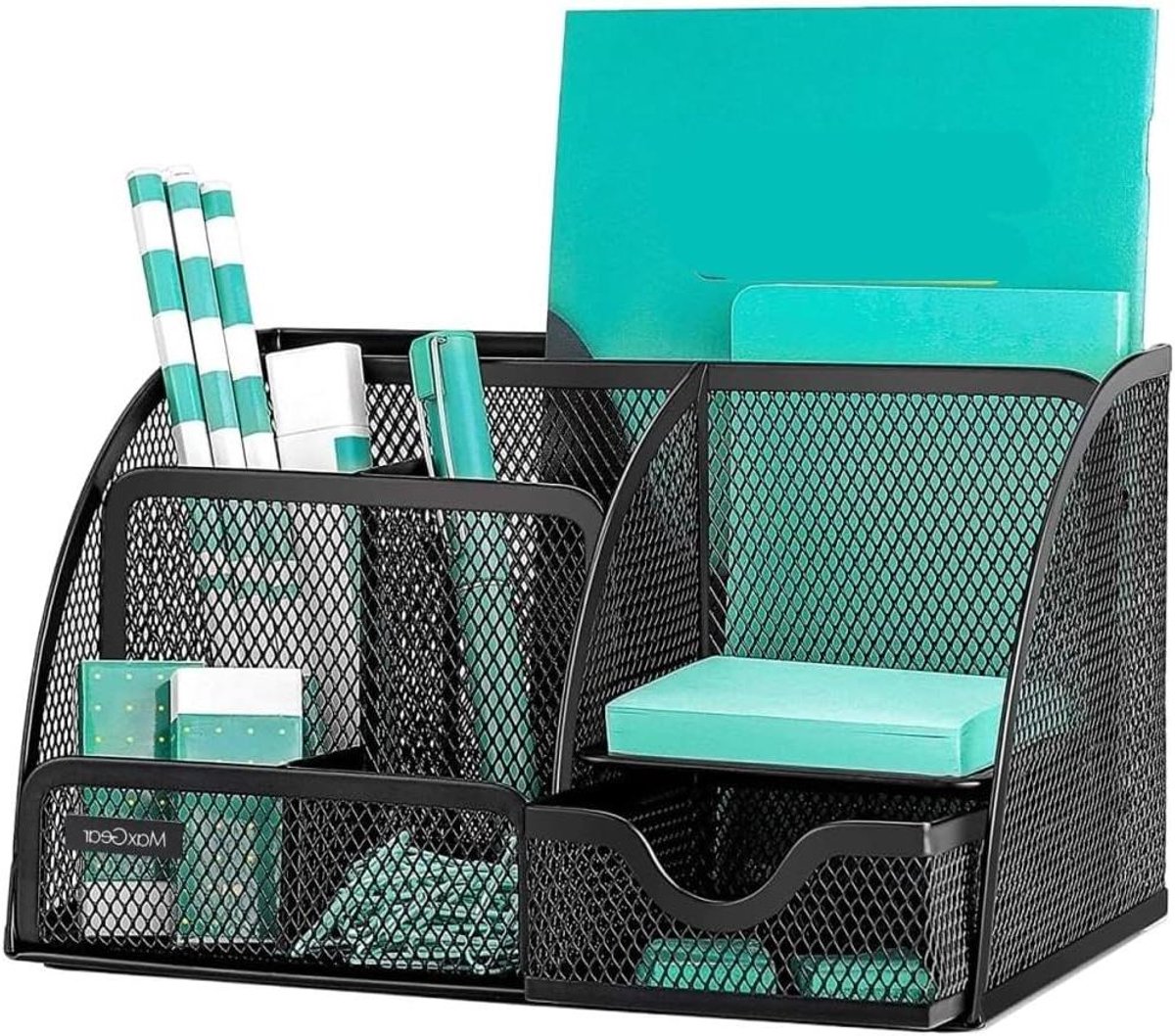Bureau Organizer - Desktop Caddy - Bureau Opbergen - 6 Compartimenten - 14x22x13.5 cm - Zwart
