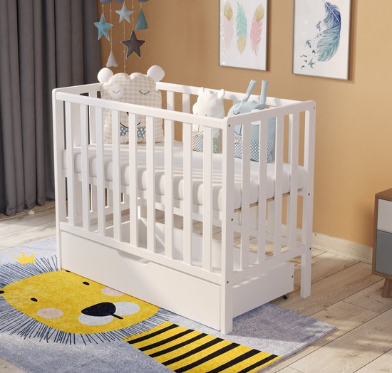 Love For Sleep Babybedje Wit - Ledikant 105x56 cm - Inclusief Schuiflade & Comfortabel Microvezel Matras - Massief Grenenhout - Wit