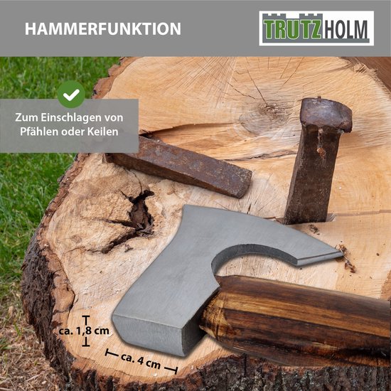 TRUTZHOLM Vintage Handbijl 500g - Gevlamd Hickoryhout 320mm - Gesmede Stalen Trekkingbijl Outdoor met Lederen Bescherming van TRUTZHOLM — afbeelding 3
