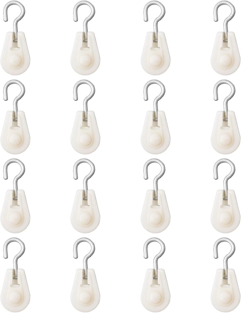 Enkele katrol, 16 mini plastic katrolhaken, 360 graden draaiend draadtractiewiel, Geschikt voor doe-het-zelf, landbouw, kassen en katrolsystemen.