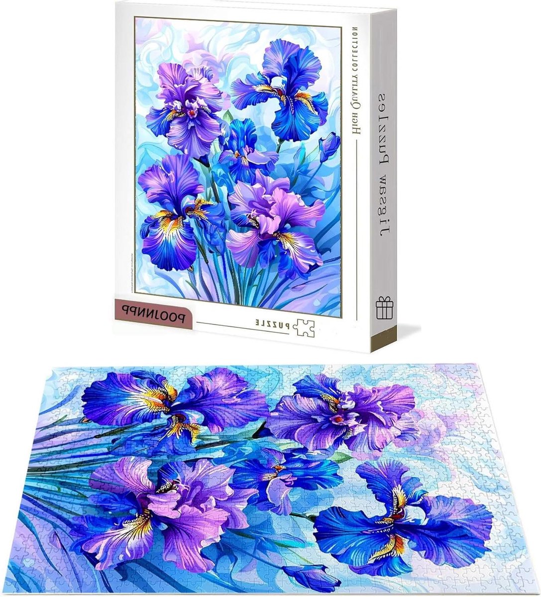 Bloemenpuzzel 4000 stukjes - Houten Jigsaw Puzzel - Ontspanning en Gezinsplezier - Genummerde Achterkant - 141 x 87 cm - Blauw
