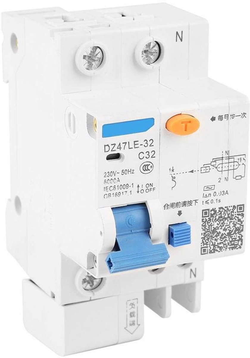 DZ47LE-32 RCD Aardlek Schakelaar 1P + N C32 30 mA 230 V - Compakte Afmetingen