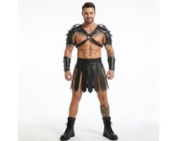 3-delige Gladiator Set Mannen - Kinky Festival Outfit - Verstelbaar PU Leer Harnas - Wasteland, Darklands & Cosplay Kostuum