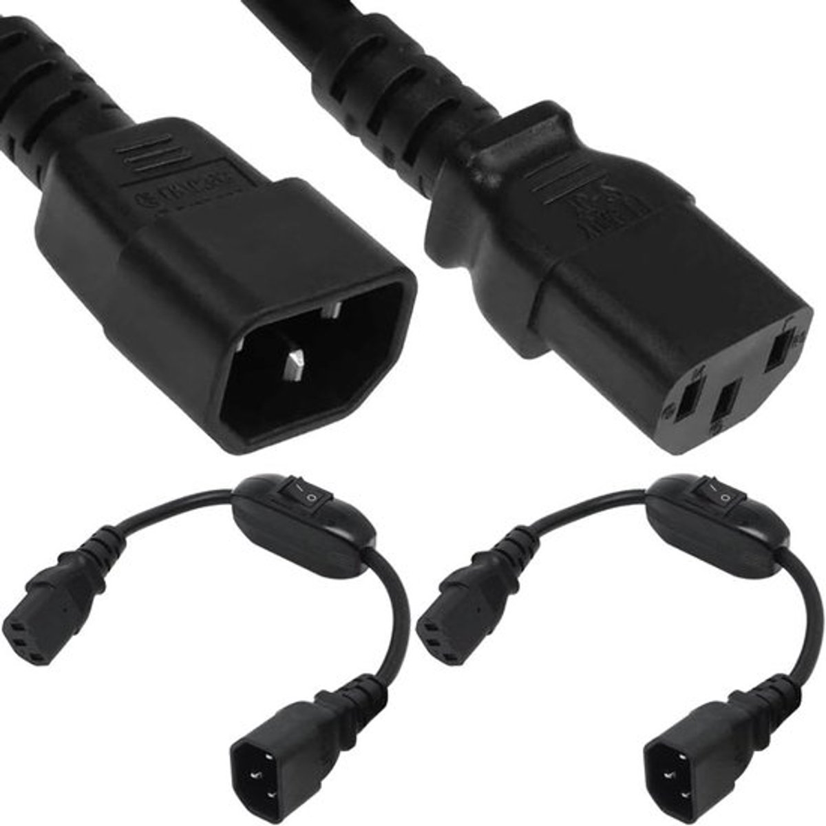 Stroomkabel met schakelaar IEC 320 C14 naar C13 100-250V (2-pack 30 cm)