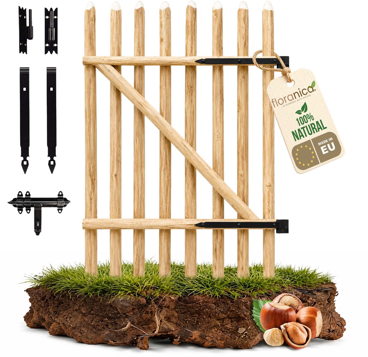 Floranica Tuinpoort van hazelaarshout voor staketsel Hoogte 50 x 100 cm 1-vleugelig – zelf
