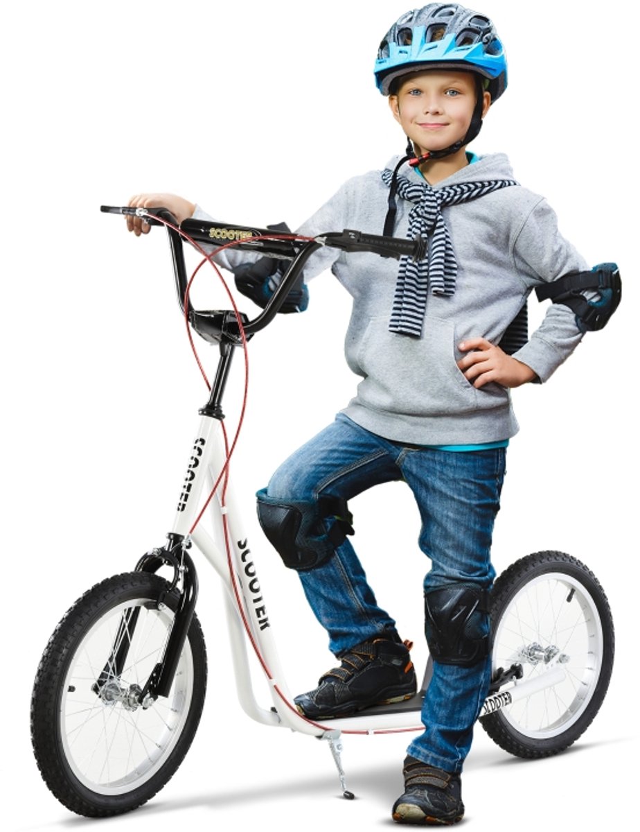 Kinder Step 16 Inch - Wit - Hoogte Verstelbaar - Dubbele Remmen