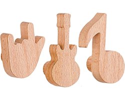 Kinderkapstok Houten - Wandhaken Muziek - Kinderkamer Organiseren - Natuurlijke Hout Designs - 3 stuks - Houtkleur