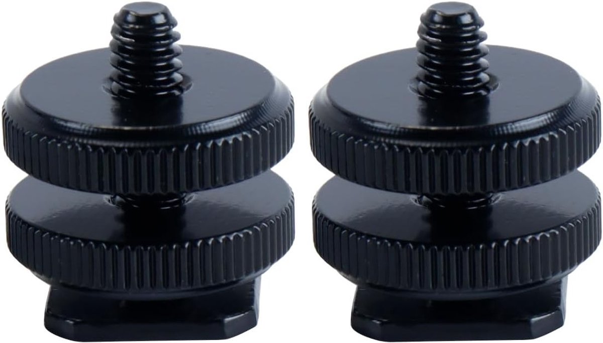 2-Pack camera flitsschoen naar 1/4"-20 statiefschroefadapter – flitsschoenbevestiging voor DSLR en spiegelloze camera's, ideaal voor fotografen en videomakers