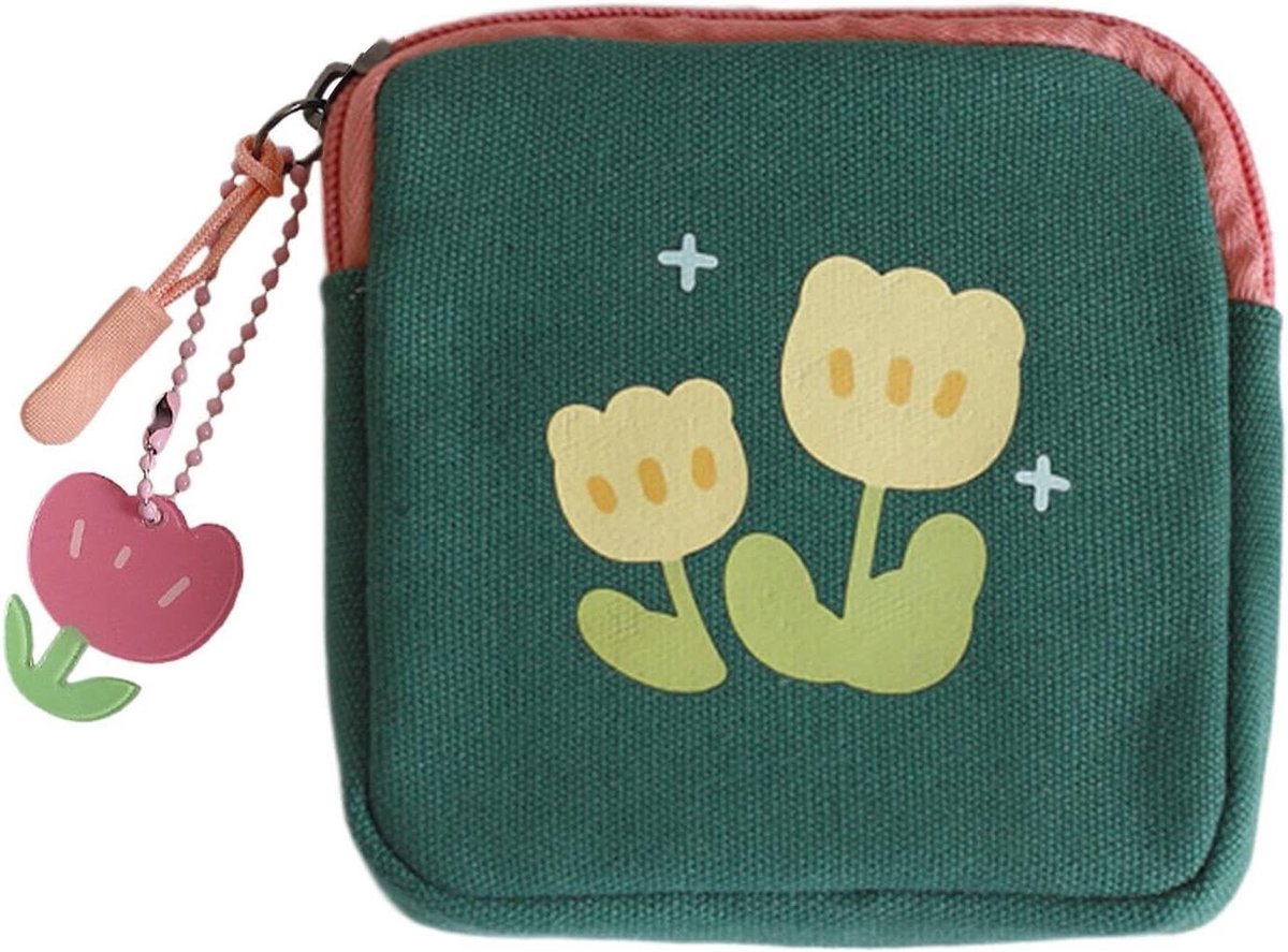 Menstruatie Tas - Maandverband Houder - Discreet Opbergen - Bloemenpatroon Borduurwerk - 11.5 x 11.5 cm - Meerkleurig