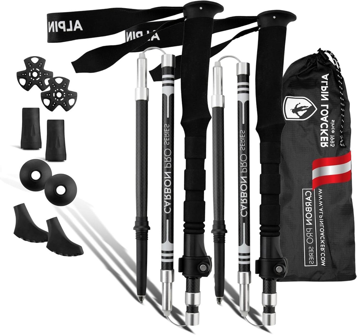 Opvouwbare Wandelstokken - Trekkingstokken Lichtgewicht - Bergsport Outdoor - Carbon of Aluminium - 100-120 cm - Zwart