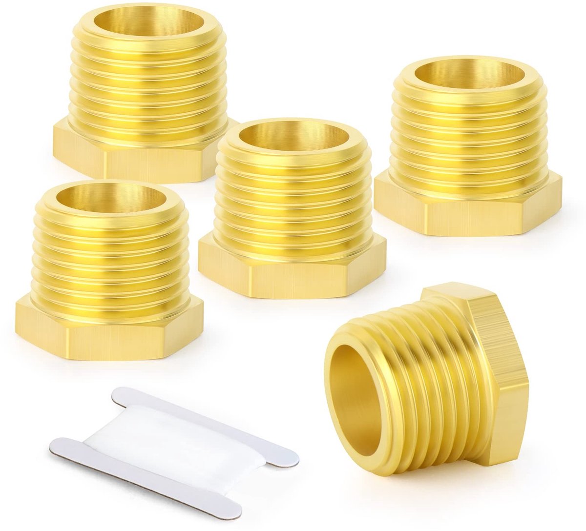 aladdien - 3/8" Vrouwelijk Naar 1/2" Man Reducer - Messing Hex Bus - Goud - Hoogwaardige Koppeling - Perfect voor Pijpverbindingen - 5 Stuks