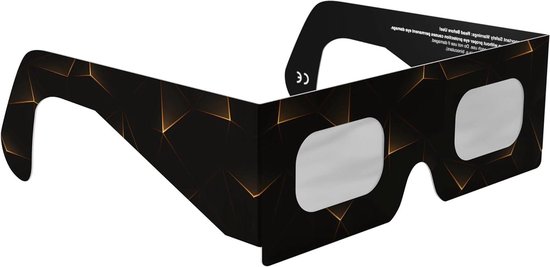Zwarte zonnebril met geometrisch patroon van goudkleurige lijnen.