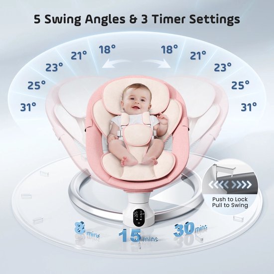 Miryx Wipstoel - Elektrische Wipstoeltje Baby - Babyschommel met 3 Timers - Schommelstoel - Afstandsbediening - 5 Schommelsnelheden — afbeelding 5