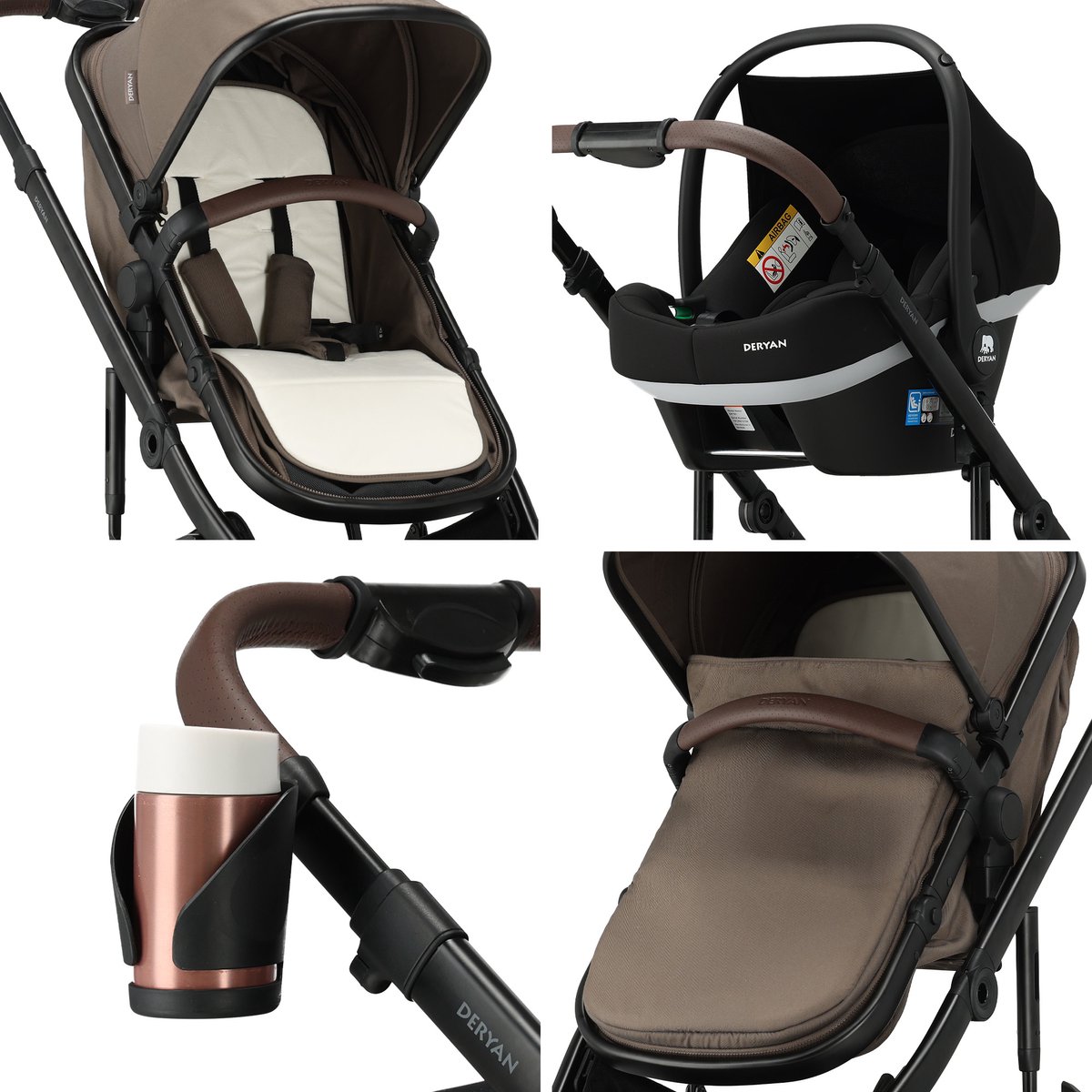 Deryan Noa 3-in-1 Kinderwagen Hazel: reiswieg, wandelwagen thumbnail 4