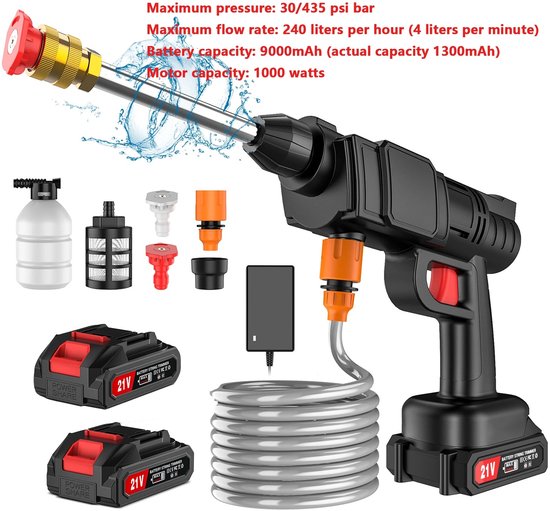 Solvix Hogedrukreiniger - Hogedrukreinigers - Hogedrukreiniger Accu - Hogedrukspuit Draadloos - 6-in-1 Waterpistool - Met Batterij en 5M Slang - Voor Auto, Tuin en Terras van Merkloos	 — afbeelding 3