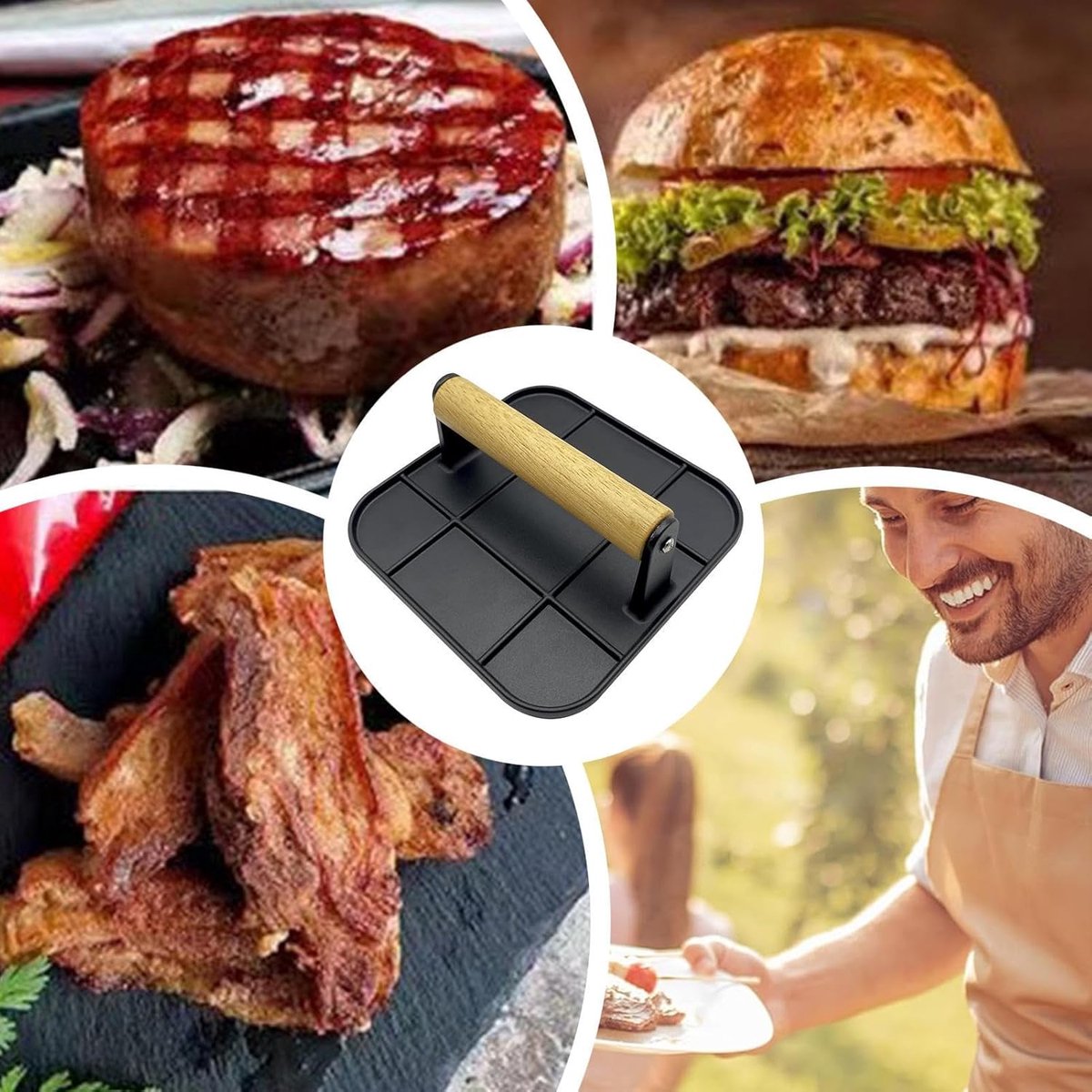 Burgerpers - Hamburger Smasher - Hamburgers Grillen - Hittebestendig Handvat - 16.5 cm - Zwart