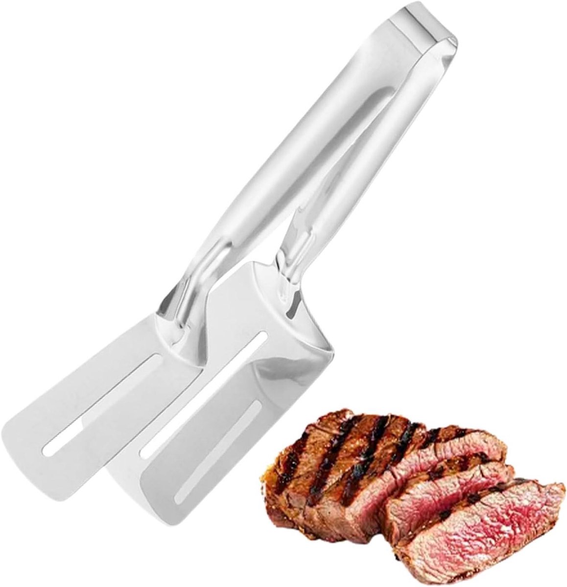 Grilltang Spatel - Keukentang Bakspatel - Barbecue Koken - Dubbele Functie - 30 cm - Zilver