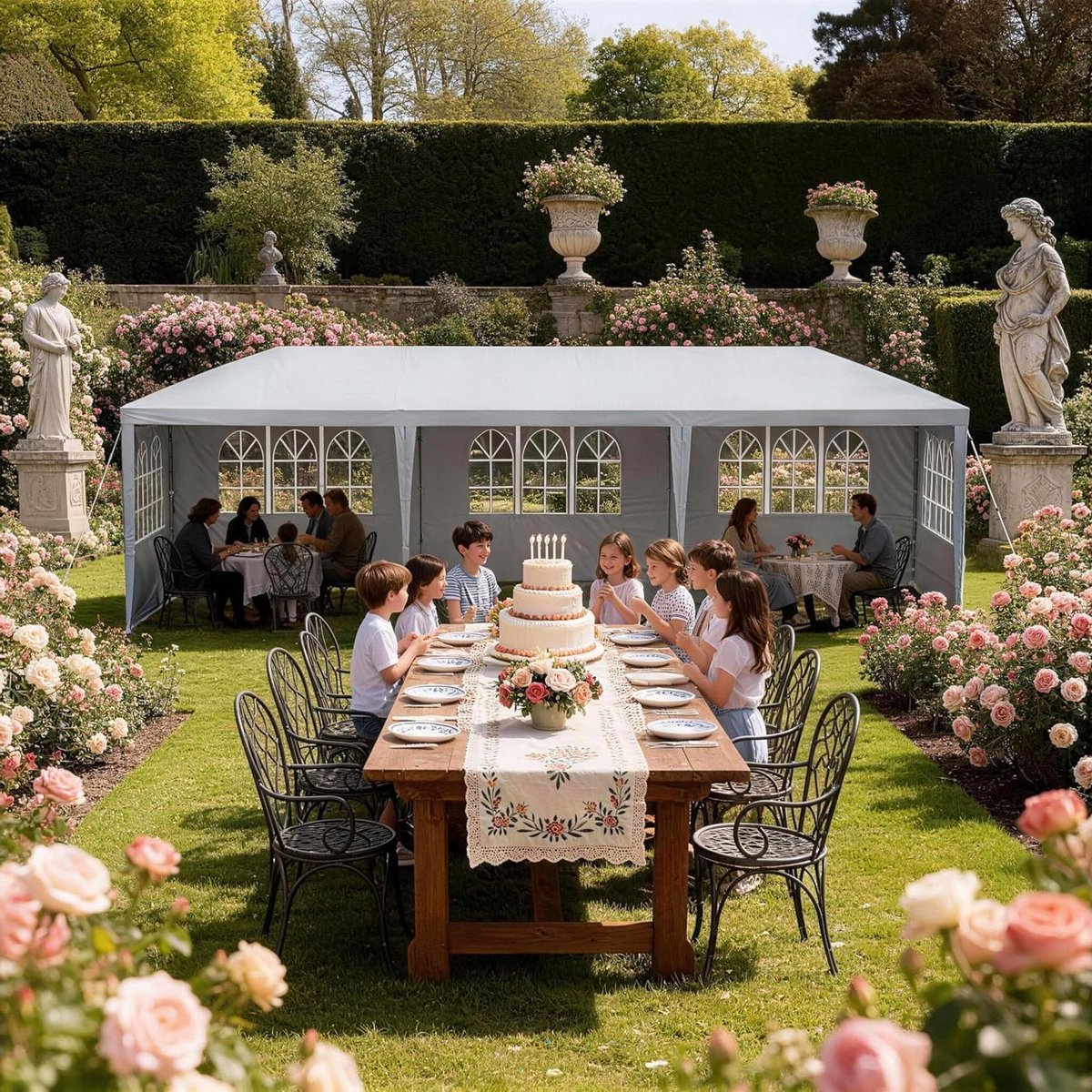 Partytent Paviljoen - Feesttent Tuin - Buitenfeesten Organiseren - Waterdicht met 8 zijwanden - 3x9 m - Grijs