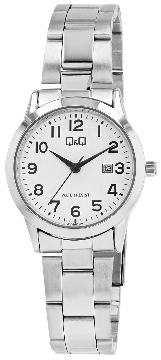 QQ-dameshorloge-model a45a-001py-datum aanduiding-duidelijke wijzerplaat-3 atm waterdicht-diameter 30 mm
