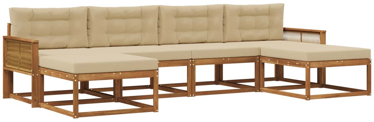 vidaXL Buiten - bank - set - 6 - st - 6-zits - Natuurlijk - en - Beige Natuurlijk en Beige