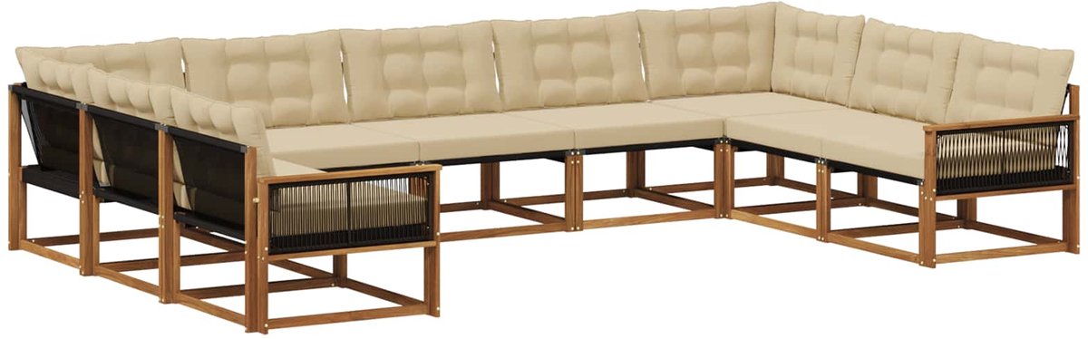 vidaXL Buiten - bank - set - 9 - st - 9-zits - Natuurlijk - en - Beige Natuurlijk en Beige