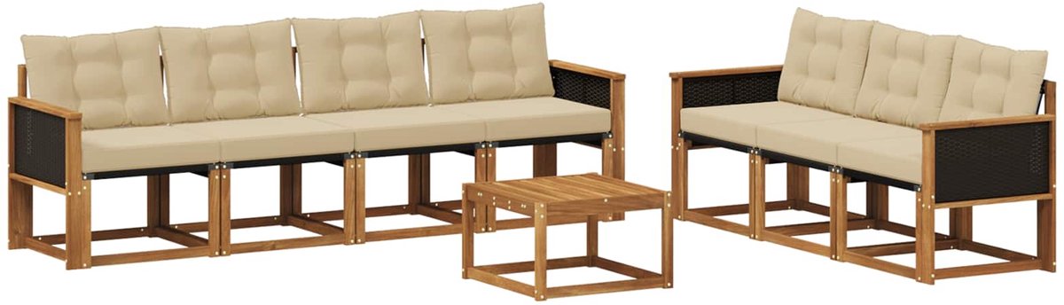 vidaXL Buiten - bank - set - 8 - st - 7-zits - Natuurlijk - en - Beige Natuurlijk en Beige