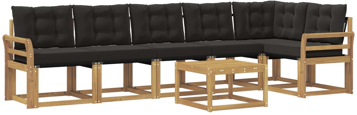 vidaXL Buiten - bank - set - 7 - st - 6-zits - Wit - en - zwart Wit en zwart