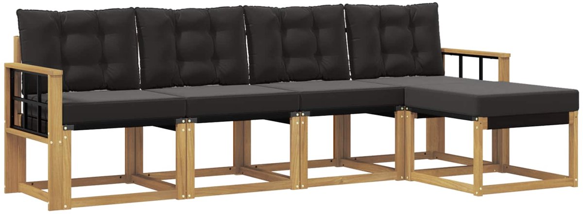 vidaXL Buiten - bank - set - 5 - st - 5-zits - Wit - en - zwart Wit en zwart