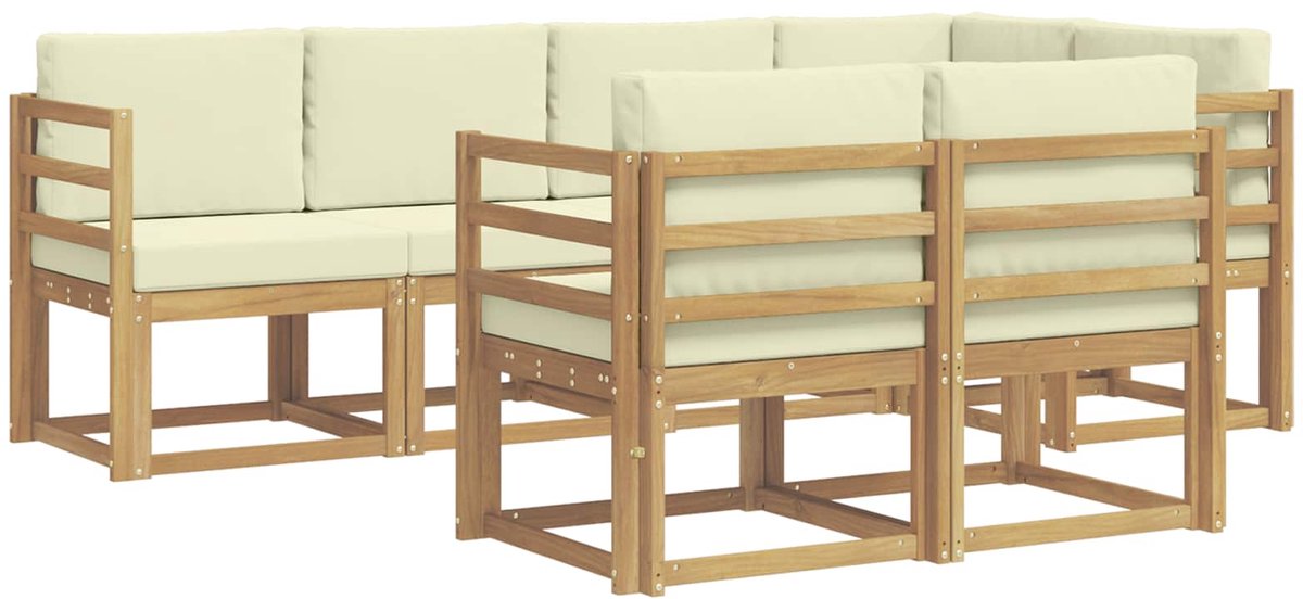 vidaXL Buiten - bank - set - 7 - st - 7-zits - Wit - en - crèmekleurig - Polyester Wit en crèmekleurig