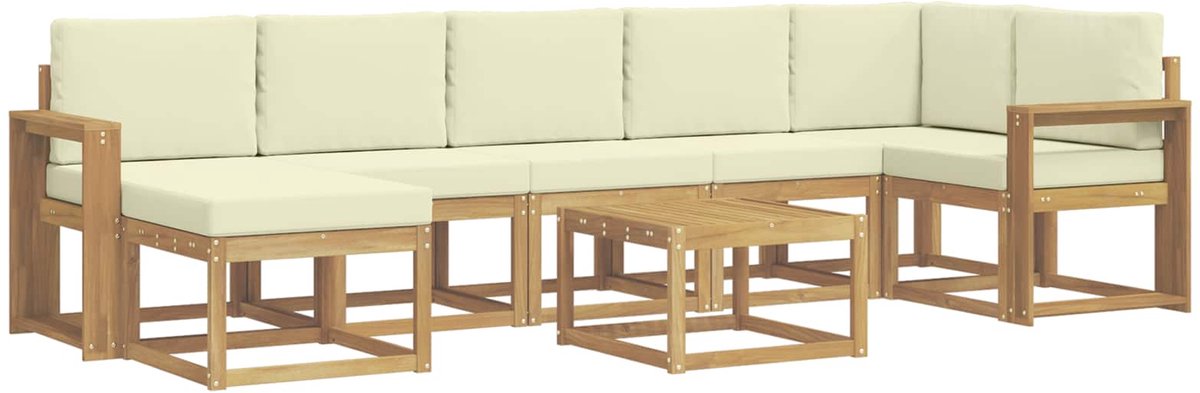 vidaXL Buiten - bank - set - 8 - st - 7-zits - Wit - en - crèmekleurig - Polyester Wit en crèmekleurig