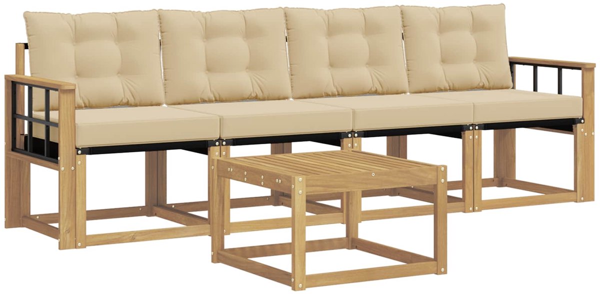 vidaXL Buiten - bank - set - 5 - st - 4-zits - Wit - en - Beige Wit en Beige