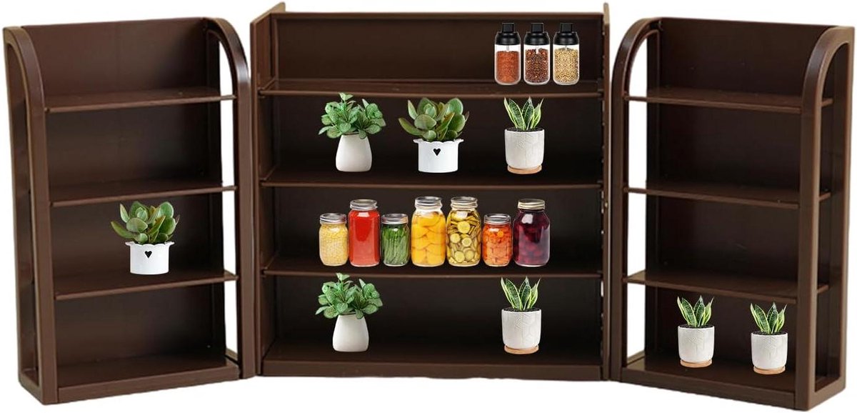 Poppenhuis Meubelrek - Miniatuur Supermarkt - Decoratie Poppenhuis - Glad Afgewerkt - 15.1 x 13.2 x 4.3 cm - Donker Hout