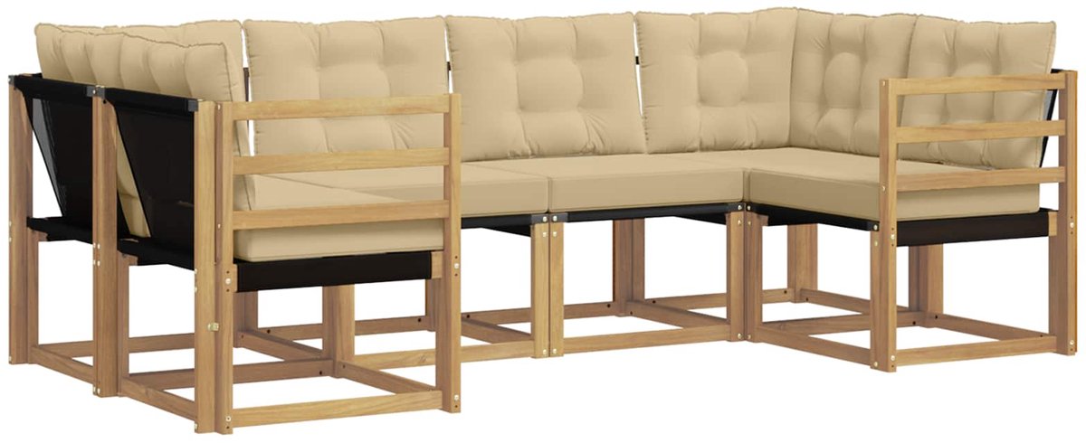 vidaXL Buiten - bank - set - 6 - st - 6-zits - Wit - en - Beige Wit en Beige