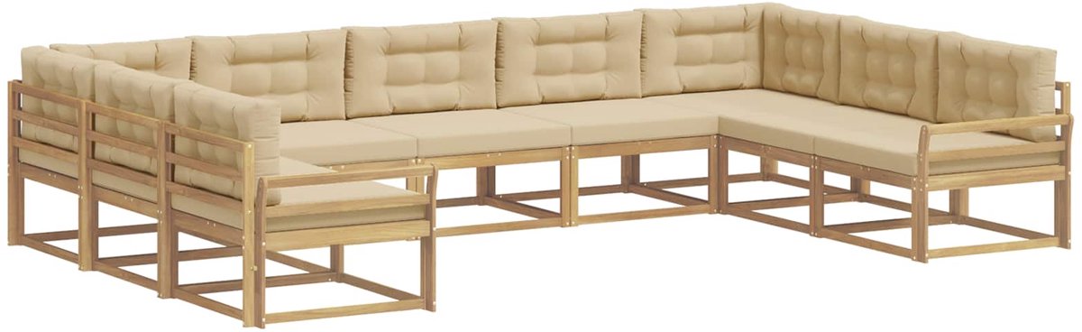 vidaXL Buiten - bank - set - 9 - st - 9-zits - Wit - en - Beige Wit en Beige