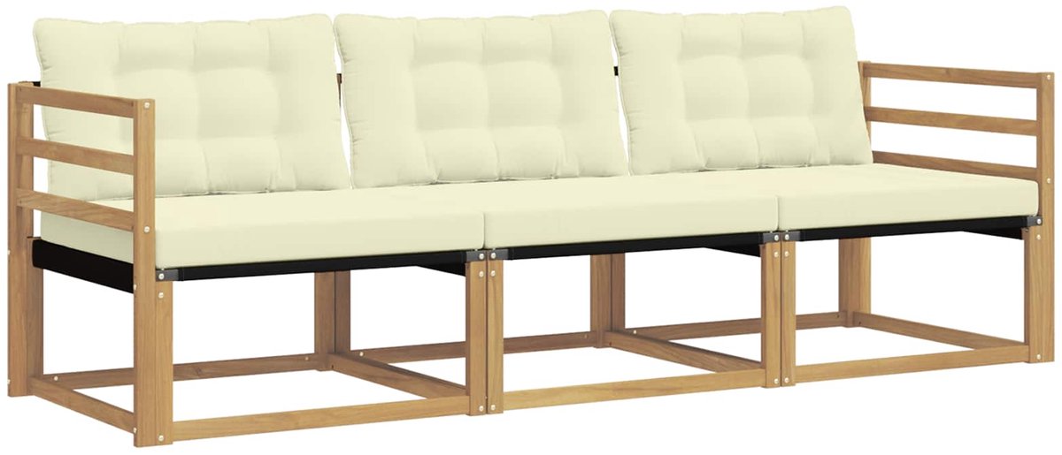 vidaXL Buiten - bank - set - 3 - st - Wit - en - crèmekleurig Wit en crèmekleurig
