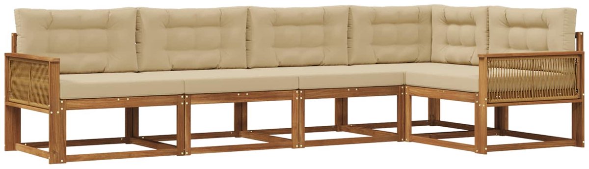 vidaXL Buiten - bank - set - 5 - st - 5-zits - Natuurlijk - en - Beige Natuurlijk en Beige