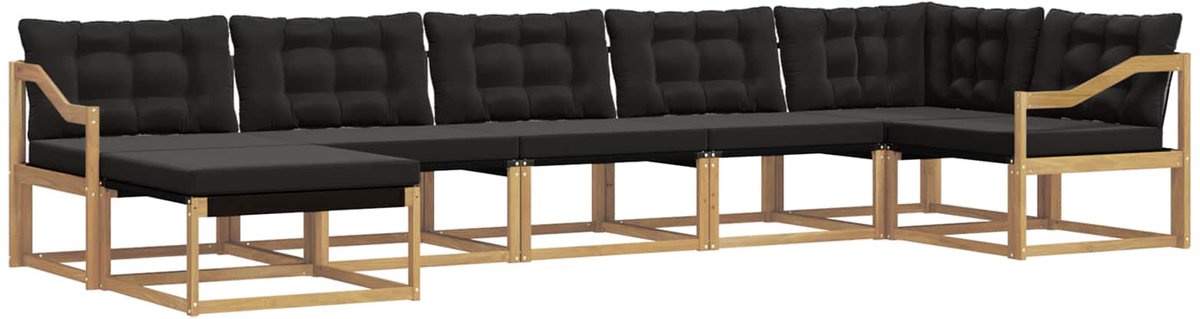 vidaXL Buiten - bank - set - 7 - st - 7-zits - Wit - en - zwart - Massief - Acacia - Hout Wit en zwart